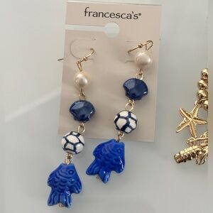 Francesca's Collections Blue and White Fish Earrings